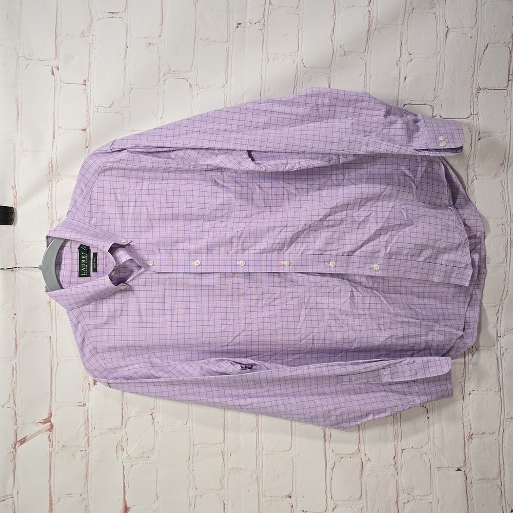 Lauren Ralph Lauren Long Sleeve Button Up Purple Gingham Check Shirt Men 16 34/5 - Picture 1 of 10